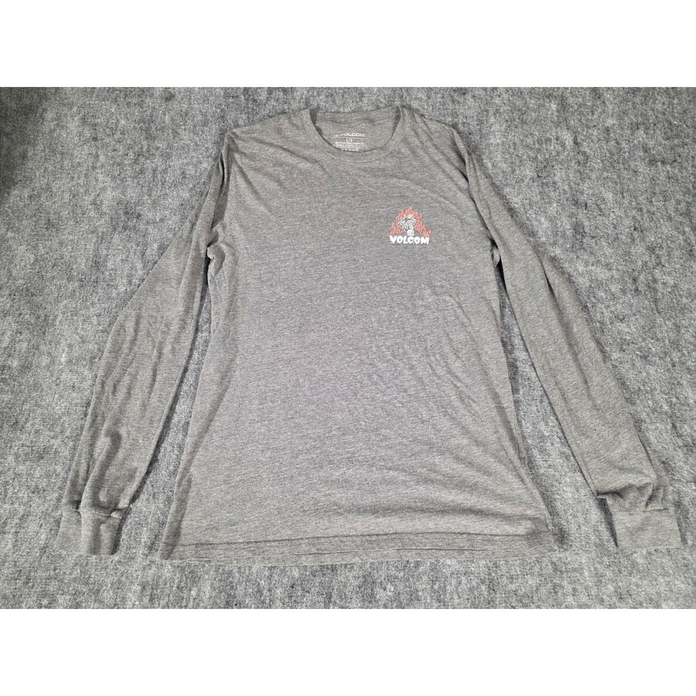 Mens L Shirt Graphic Long Sleeve Gray Skeleton Palm Tree Crew Neck Volcom